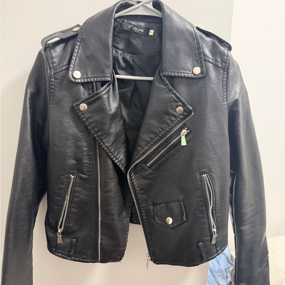 Faux Leather Black Moto Jacket - Size M
